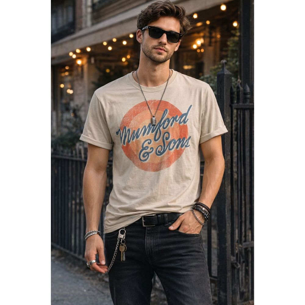 Mumford & Sons Cream 2012 Tour Band T Shirt Tee Top  Mens Size Medium